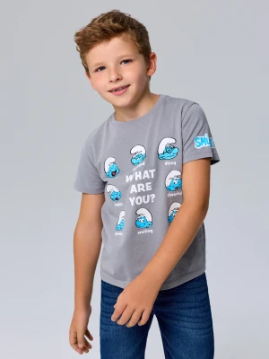 Sinsay - Bawełniana koszulka z nadrukiem The Smurfs - szary