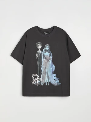 Sinsay - Bawełniana koszulka z nadrukiem Tim Burton’s Corpse Bride - szary