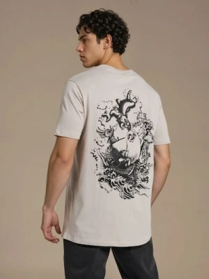 Sinsay - Bawełniana koszulka z nadrukiem Tom and Jerry - beżowy