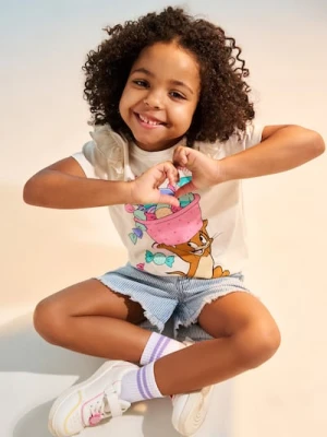 Sinsay - Bawełniana koszulka z nadrukiem Tom and Jerry - kremowy