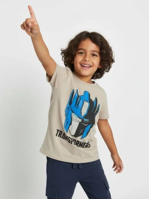 Sinsay - Bawełniana koszulka z nadrukiem Transformers - kremowy