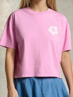 Sinsay - Bawełniana koszulka z nadrukiem wakacyjnym - różowy