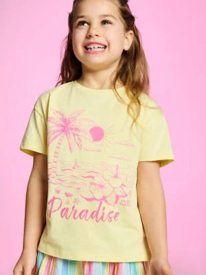 Sinsay - Bawełniana koszulka z nadrukiem wakacyjnym - żółty