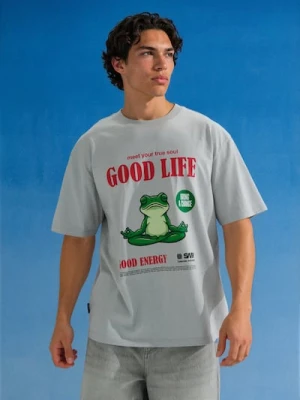 Sinsay - Bawełniana koszulka z nadrukiem żaby - szary