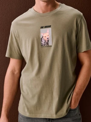 Sinsay - Bawełniana koszulka z nadrukiem - zielony