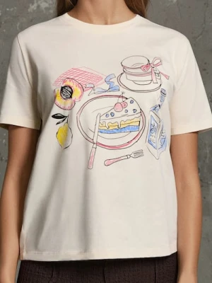 Sinsay - Bawełniana koszulka z nadrukiem - żółty