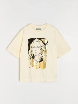 Sinsay - Bawełniana koszulka z nadrukiem - żółty