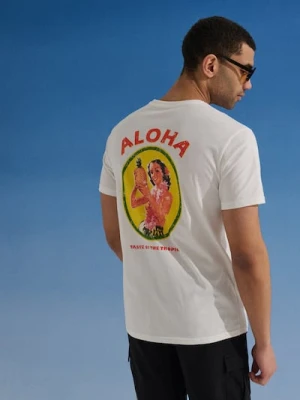Zdjęcie produktu Sinsay - Bawełniana koszulka z napisem Aloha - kremowy