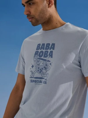 Zdjęcie produktu Sinsay - Bawełniana koszulka z napisem Baba Boba - błękitny