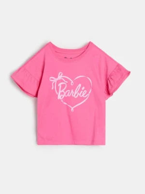 Sinsay - Bawełniana koszulka z napisem Barbie - różowy