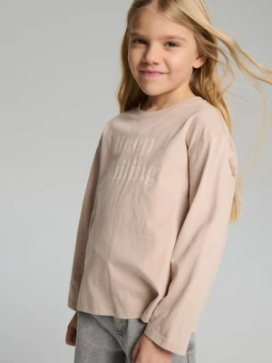 Sinsay - Bawełniana koszulka z napisem - beżowy