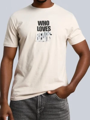 Sinsay - Bawełniana koszulka z napisem - beżowy