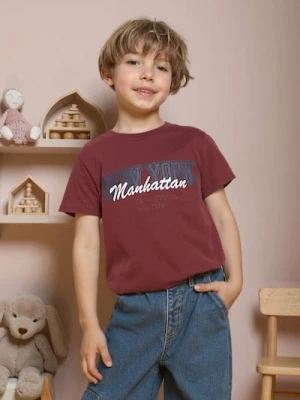 Sinsay - Bawełniana koszulka z napisem - bordowy