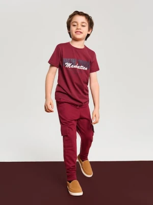 Sinsay - Bawełniana koszulka z napisem - bordowy