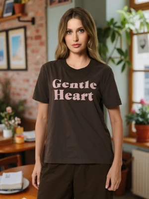 Sinsay - Bawełniana koszulka z napisem - brązowy