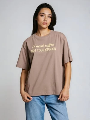 Sinsay - Bawełniana koszulka z napisem - brązowy