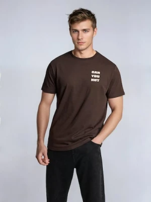 Sinsay - Bawełniana koszulka z napisem - brązowy
