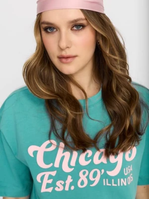 Zdjęcie produktu Sinsay - Bawełniana koszulka z napisem Chicago - zielony