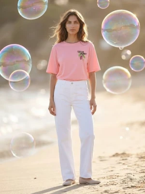 Sinsay - Bawełniana koszulka z napisem Cocoa Plant - pomarańczowy