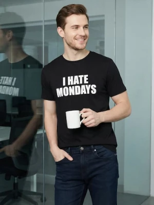 Sinsay - Bawełniana koszulka z napisem - czarny