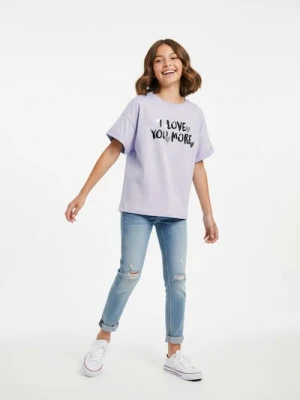 Sinsay - Bawełniana koszulka z napisem - fioletowy