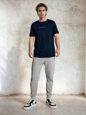 Sinsay - Bawełniana koszulka z napisem - granatowy