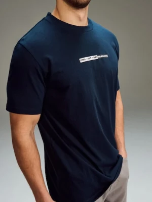 Sinsay - Bawełniana koszulka z napisem - granatowy