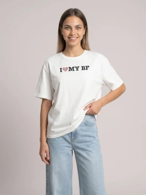 Sinsay - Bawełniana koszulka z napisem I Love My Boyfriend - biały
