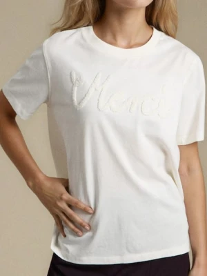 Sinsay - Bawełniana koszulka z napisem - kremowy