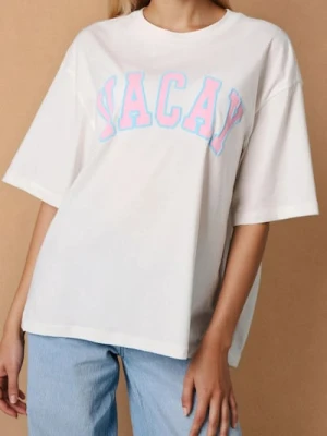 Sinsay - Bawełniana koszulka z napisem - kremowy