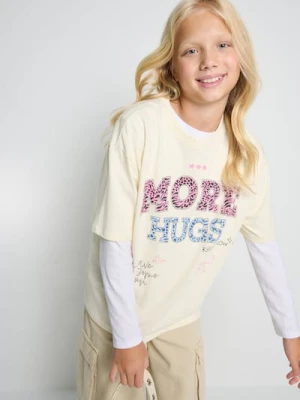 Sinsay - Bawełniana koszulka z napisem - kremowy