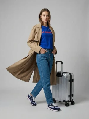 Sinsay - Bawełniana koszulka z napisem LA BAGUETTE - niebieski