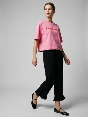 Sinsay - Bawełniana koszulka z napisem LA BRIOCHE - różowy