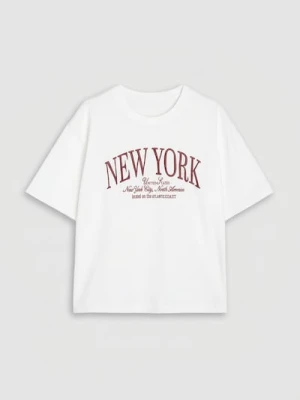 Zdjęcie produktu Sinsay - Bawełniana koszulka z napisem New York - biały