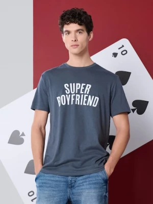 Sinsay - Bawełniana koszulka z napisem - niebieski