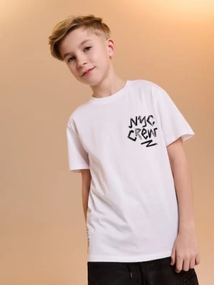 Sinsay - Bawełniana koszulka z napisem NYC Crew - biały