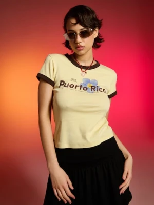 Zdjęcie produktu Sinsay - Bawełniana koszulka z napisem Puerto Rico - yellow jeans