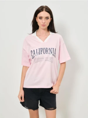 Sinsay - Bawełniana koszulka z napisem - różowy