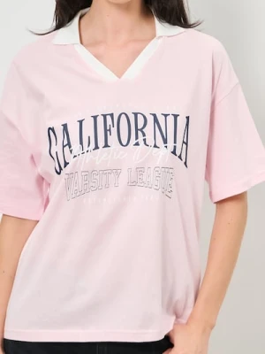 Sinsay - Bawełniana koszulka z napisem - różowy