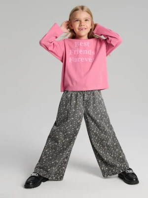 Sinsay - Bawełniana koszulka z napisem - różowy