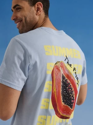 Zdjęcie produktu Sinsay - Bawełniana koszulka z napisem Summer - błękitny