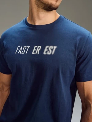 Sinsay - Bawełniana koszulka z napisem - granatowy