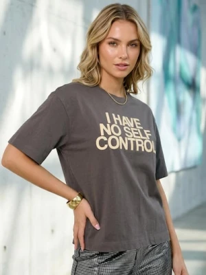 Sinsay - Bawełniana koszulka z napisem - szary