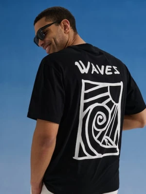 Zdjęcie produktu Sinsay - Bawełniana koszulka z napisem Waves - czarny