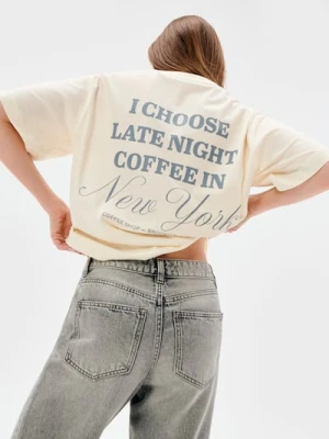 Sinsay - Bawełniana koszulka z napisem - żółty