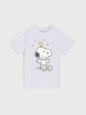 Sinsay - Bawełniana koszulka z ozdobną koronką na rękawach Peanuts - szary