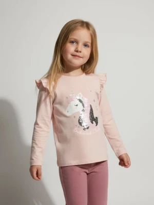 Sinsay - Bawełniana koszulka z ozdobnymi cekinami - różowy