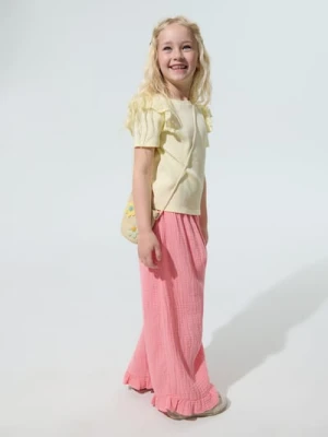 Sinsay - Bawełniana koszulka z ozdobnymi falbanami - żółty