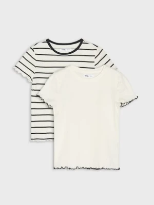 Sinsay - Bawełniana koszulka z ozdobnymi falbankami 2 pack - wielobarwny