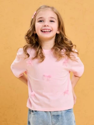 Sinsay - Bawełniana koszulka z ozdobnymi kokardami - różowy